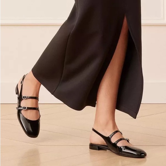 New Stuart Weitzman black patent leather Claris Mary Jane slingbacks